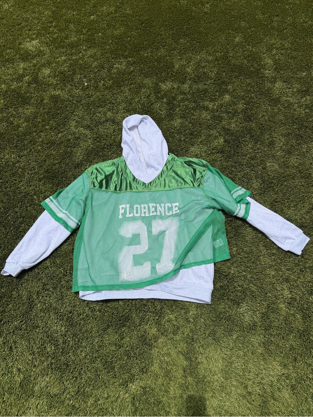 MNML White Hoodie with Green Mesh Overlay